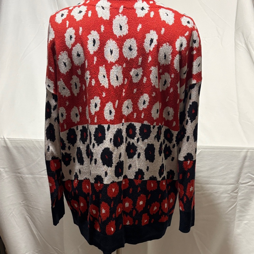 CAbi V-Neck Sweater with Red and Black Floral Design - Picture 3 of 4